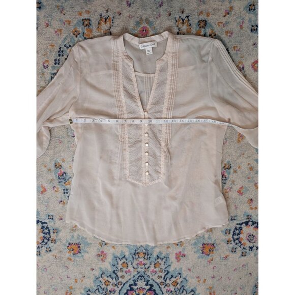 Coldwater Creek Womens Ivory Sheer Button-Front Blouse Size Medium - Picture 7 of 11